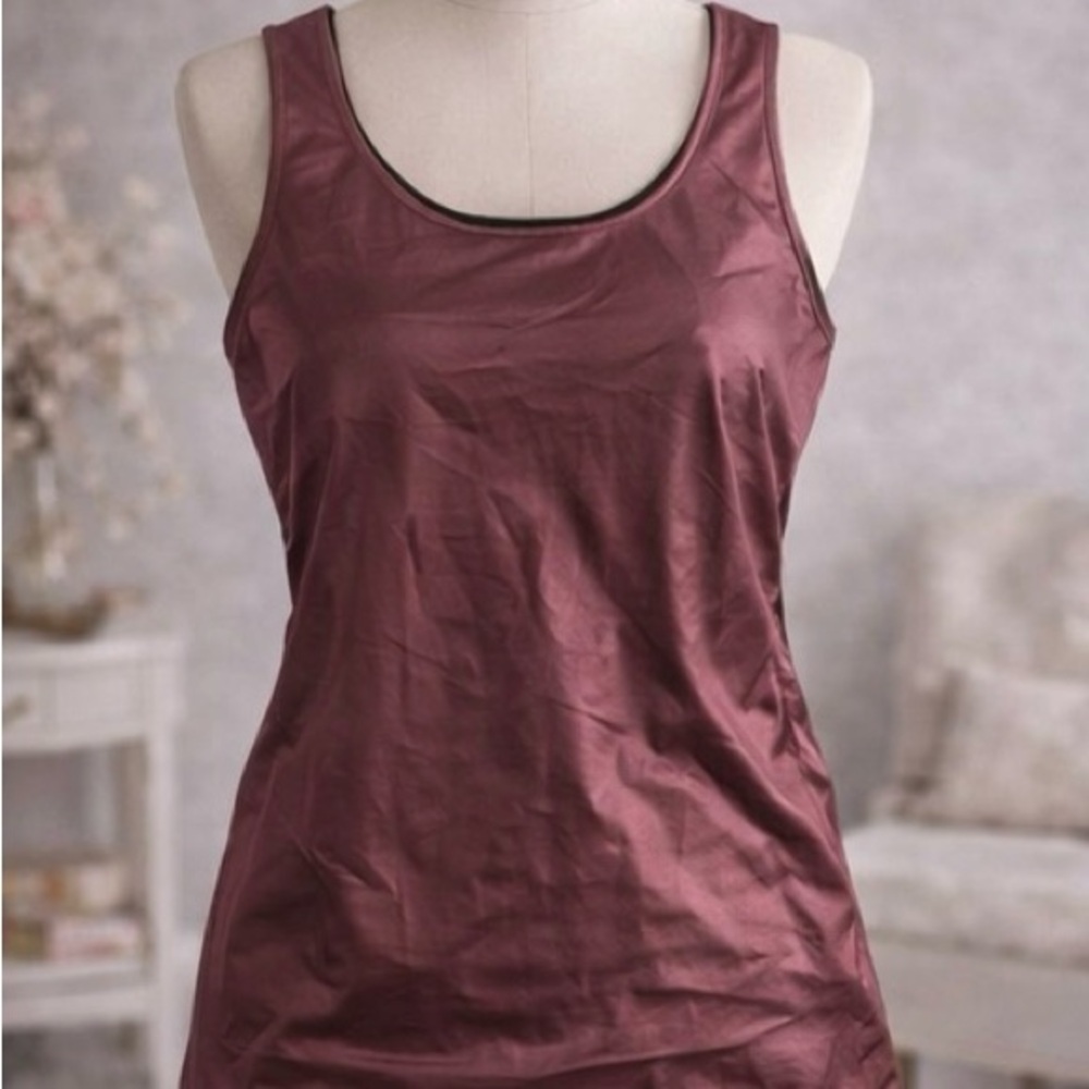 NWOT Metallic Burgundy Tank Top • Faux Leather Look • Sleeveless Top
